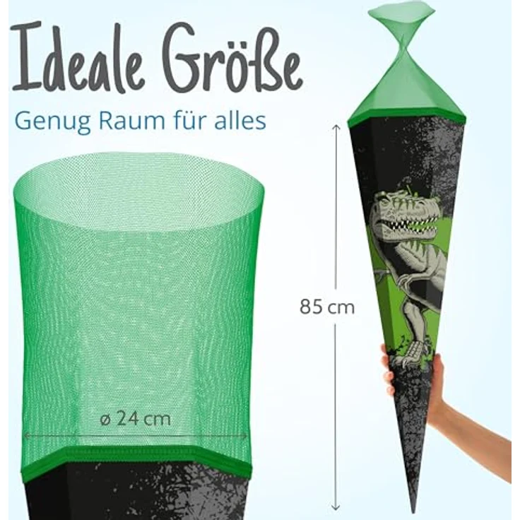 itenga Schultüte Zuckertüte T-Rex Dinosaurier eckig mit Tüllverschluss 85 cm Einschulung Schulanfang – Bild 8