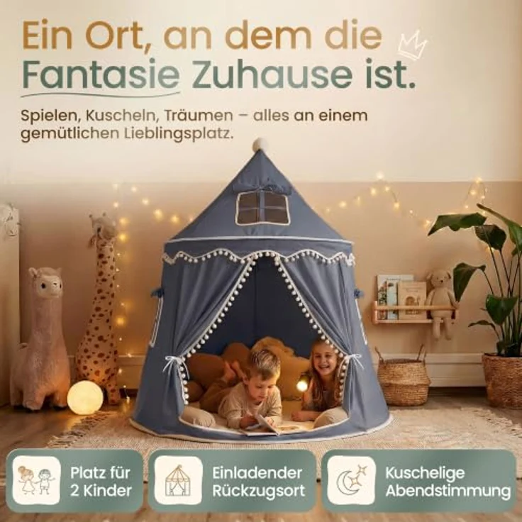 ALRITHO® Spielzelt Kinder, Silky-Cotton in Nachtgrau 110x110x130cm, Indoor-Kuschelhöhle mit TripleAir-Effect und gemütlicher Bodenmatte, inkl. Tragetasche – Bild 2