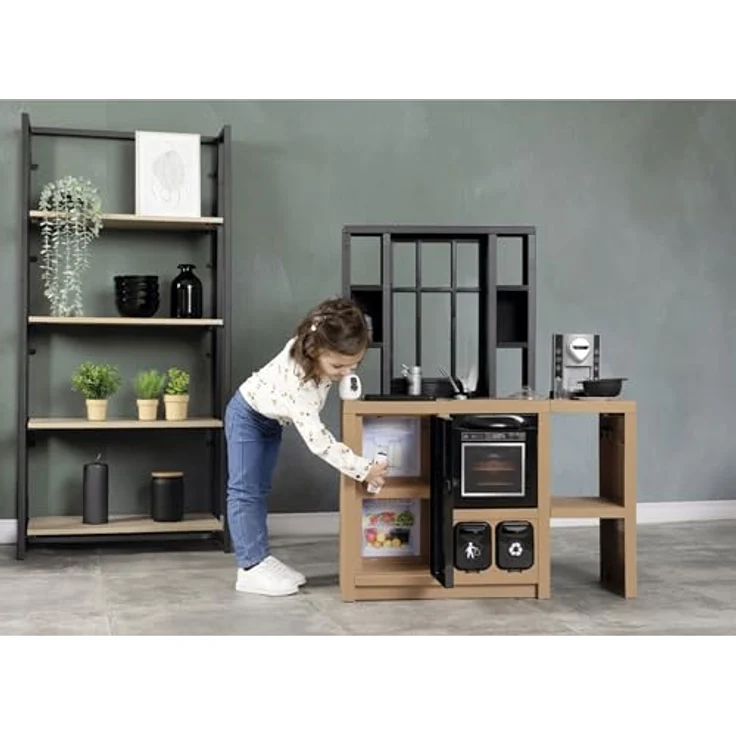 Smoby Spielküche Loft, Kinderküche im Industrial-Look mit 32 Zubehörteilen und Spezialeffekten, ab 3 Jahre, 74x29,2x95,7 cm – Bild 4