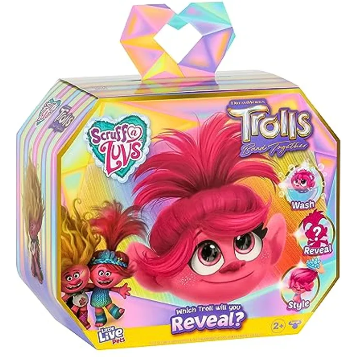 Little Live Pets Scruff-a-Luvs Trolls-Puppe, mit Enthüllung, waschbar und stylbar, 3 Varianten (Poppy, Viva, Poppy als Braut)