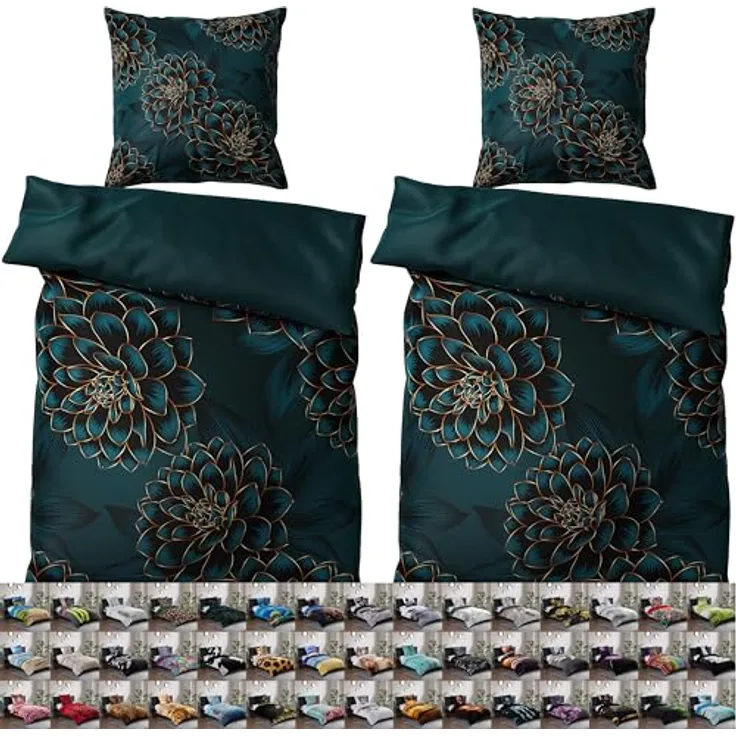 Sanilo® Bettwäsche 135x200 cm, 100% feinste Baumwolle, 2-teilig, Wendebettwäsche (Dahlien, 4-teilig 135x200 cm)