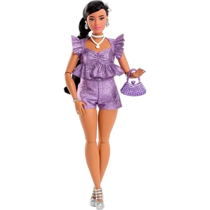 Barbie Barbie Deluxe Style, Babypuppe im violetten Metallic mit Glitzeroutfit und beweglichen Gelenken – Bild 4