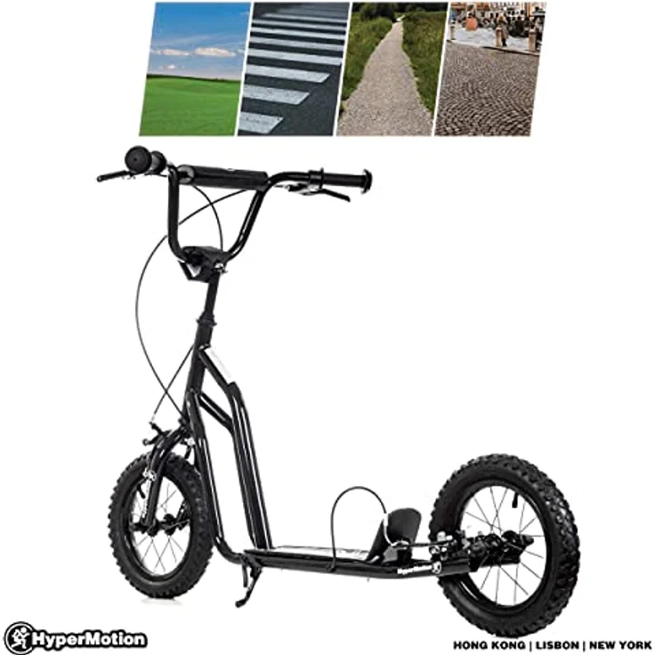HyperMotion Roller Viva 12, Tretroller für 12 bis 50 kg mit massivem Stahlrahmen, höhenverstellbar 78-85 cm, 30 cm aufblasbare Räder, schwarz – Bild 9