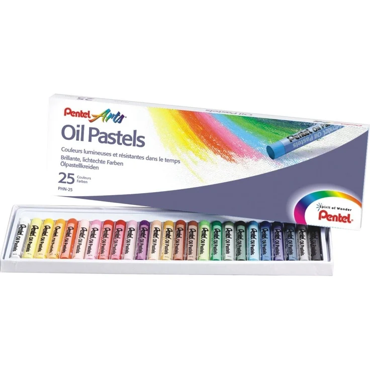 PENTEL Maltuch Ölpastellkreide Set, 25 brilliante Farben mit hoher Deckkraft für vielfältige Anwendungen