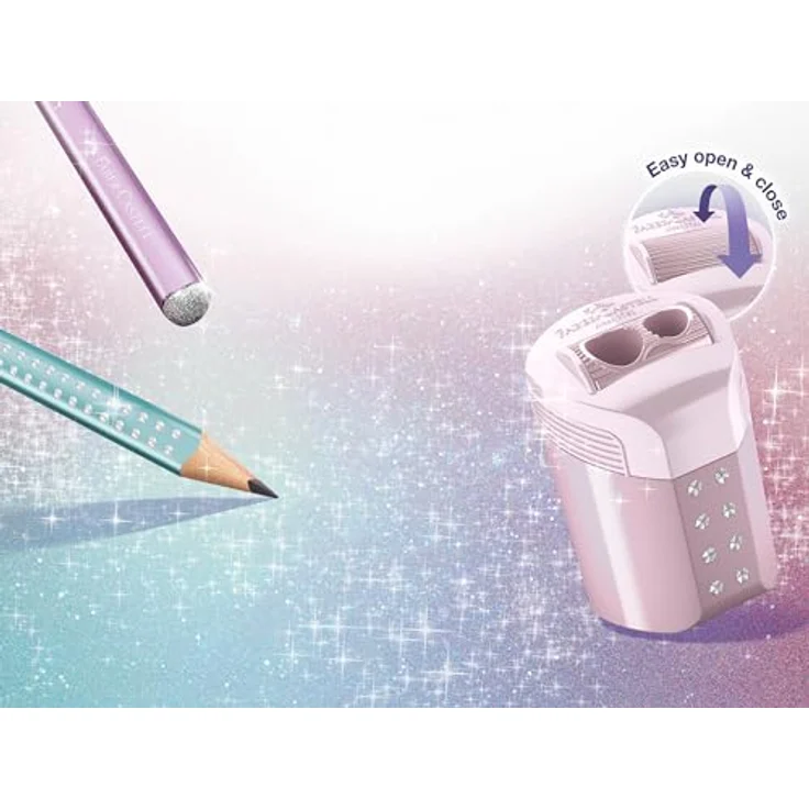 Faber-Castell 118297 Bleistifte Set Sparkle mit Spitzer, Radiergummi und 2 Bleistifte ocean metallic, ergonomische Dreikantform, bruchgeschützte Mine – Bild 2