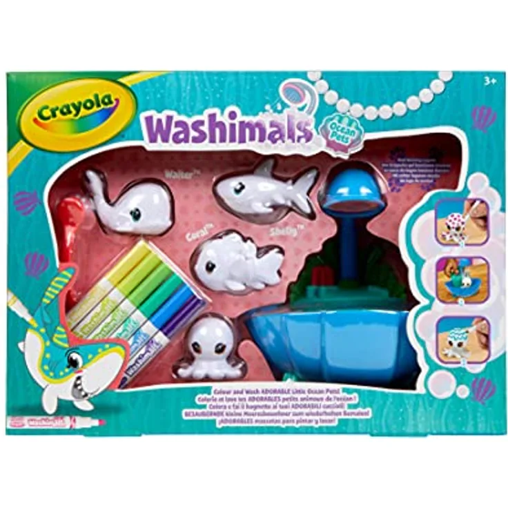 CRAYOLA - Washimals, Ocean Pets Wellness Set, zum Bemalen und Baden Kleine Tierfiguren Unter der Echten Lagunen-dusche, Spielzeug für Kinder, Kinderspielzeug für Kinder ab 3 Jahren, 74-7454
