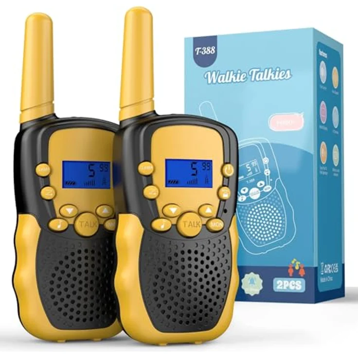 Kearui Walkie Talkie Kinder, 8 Kanäle Funkgeräte für Jungen und Mädchen, Outdoor Spielzeug ab 3-12 Jahre, mit LED Tastensperre, Schwarz Gelb – Bild 1