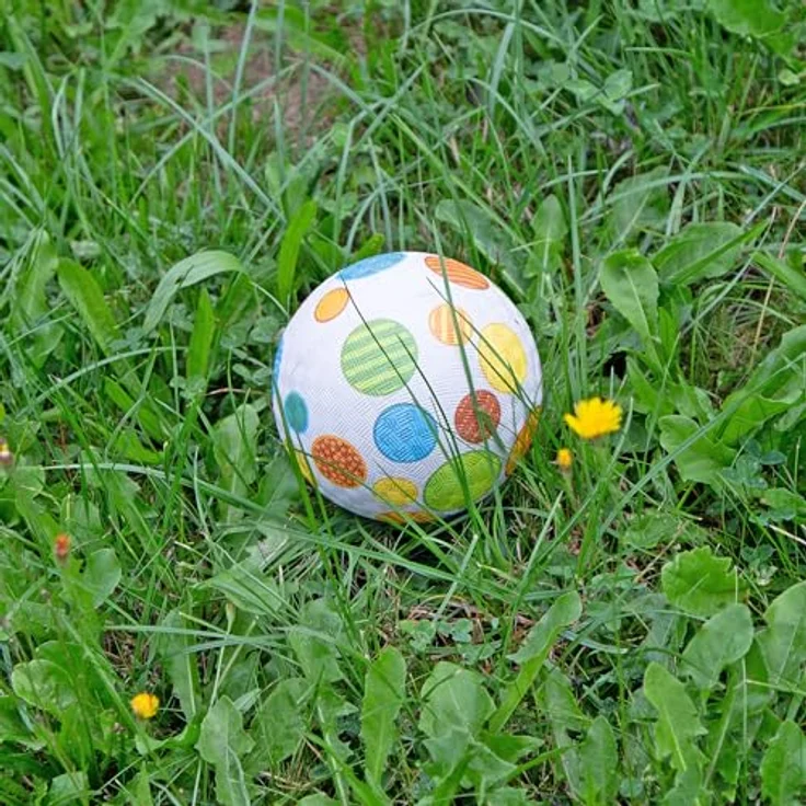 sigikid 43090 Patschwork Kautschukball-12 cm, grau mit bunten Patchwork-Punkten – Bild 5