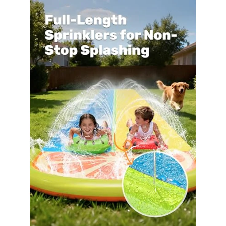 Sloosh Slip Slide 2-Personen-Wasserrutsche mit Sprinkler und 2 Boogie-Boards, 609 x 157 cm, Hai-Design – Bild 3