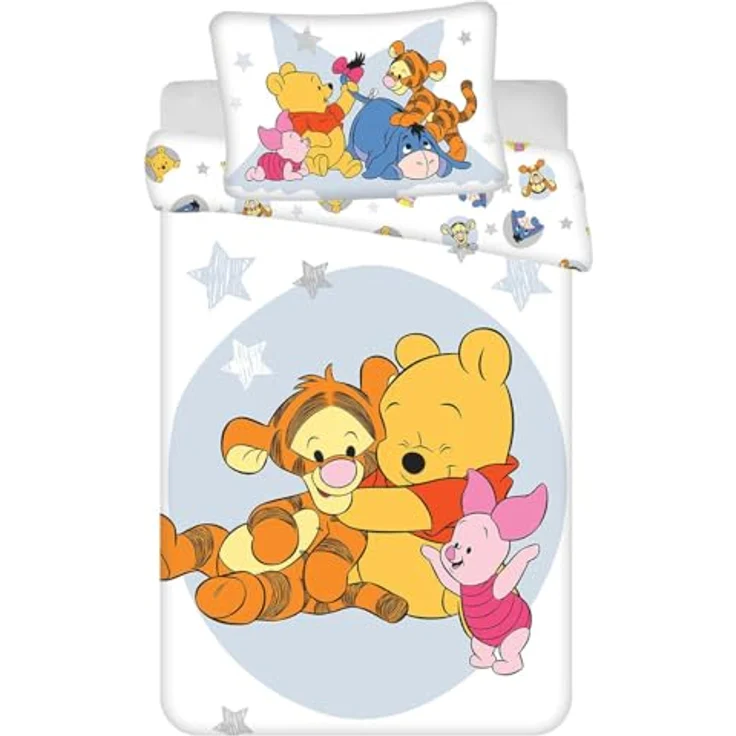 Jerry Fabrics Bettwäsche Winnie Puuh und seine Freunde, Wendebettwäsche für Babys oder kleines Bett, 100 % Baumwolle, mit Tigger, I-Aah und Ferkel – Bild 2