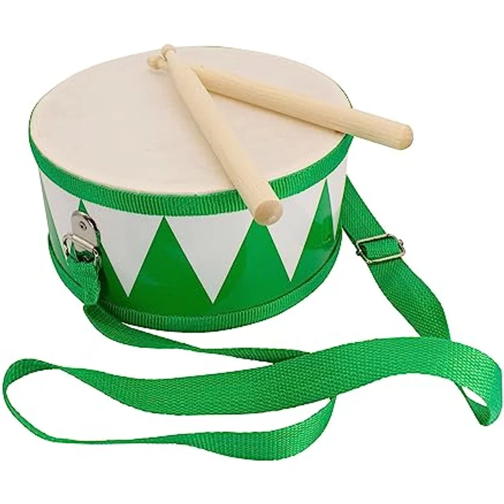 Trommel für Kinder grün-Weiss Musikinstrument aus Holz mit Trageriemen und Sticks D: 20 cm- 3845g – Bild 1