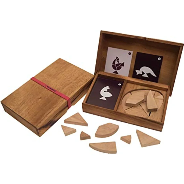 ROMBOL Variante des Tangram Spiels für 2 Personen, Holz, Legespiel, Denkspiel, Knobelspiel, Geduldspiel aus Holz, Modell: Ei, Samena-Holz, Helva-Holz, Reisespiel