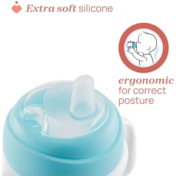 Chicco Transition Trinklernbecher, auslaufsicherer 200ml Becher mit ergonomischer Silikontülle, doppeltem Anti-Kolik-Ventil, BPA-frei, 4+ M, Hellblau – Bild 4