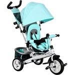 HOMCOM 6-in-1 Dreirad mit Schubstange, Kinderdreirad mit abnehmbarem Sonnendach, Kissen, Laufrad mit 5-Punkt-Sicherheitsgurt, Korb, Becherhalter, Grün