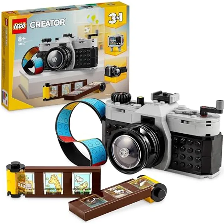LEGO Creator 3in1 Retro Kamera Spielzeug mit 3 Modellen für Mädchen und Jungen, Büro- und Zimmer-Deko, Baue um in Fernseher oder Videokamera, Geschenk für kleine Fotografen ab 8 Jahren 31147