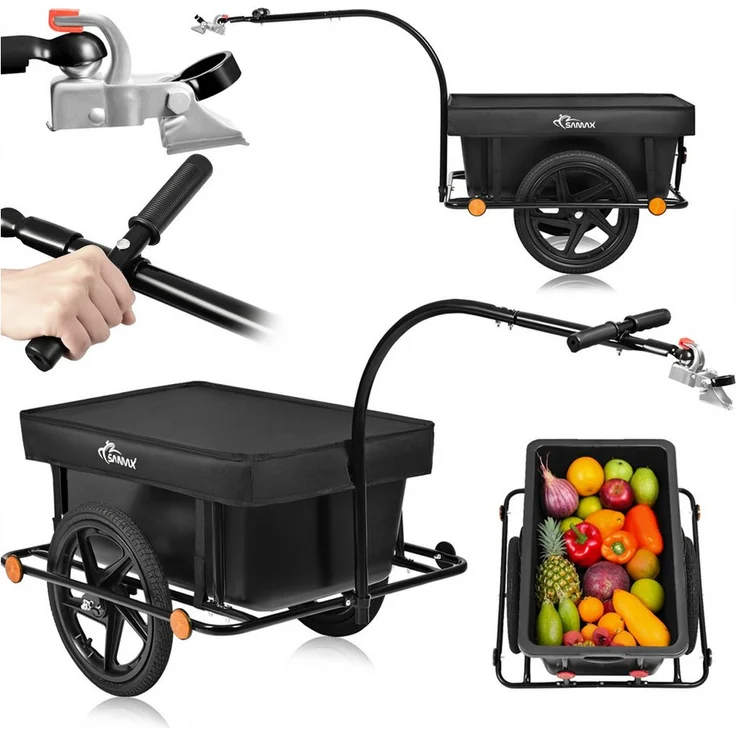 SAMAX Fahrradlastenanhänger Lastenanhänger 90 Liter 80 Kg Kupplung Schutzplane – Bild 1