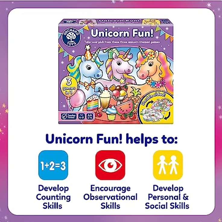 Orchard Toys Orchard Unicorn Fun Lernspiel, Brettspiel mit 3 Spielvarianten für 2-4 Spieler, altersgerecht für 4-8 Jahre – Bild 5