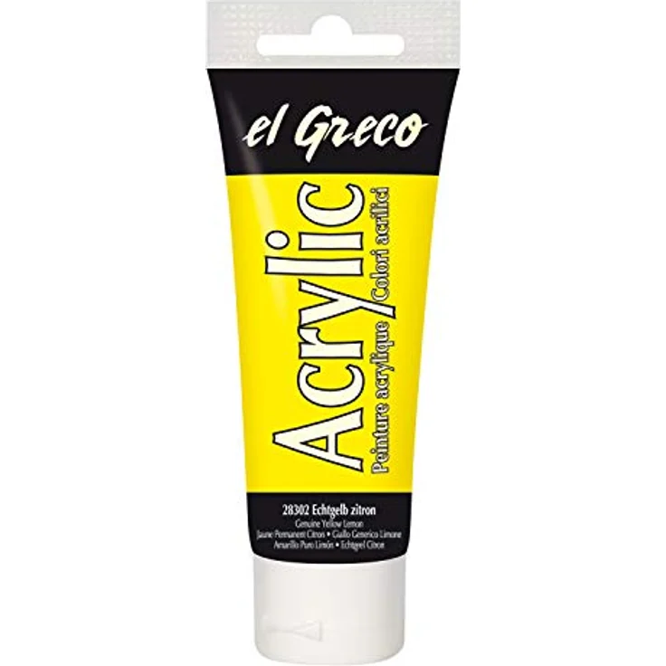 KREUL El Greco Acrylic, 75 ml Tube in zitron, hochpigmentierte, glänzende Acrylfarbe in Studienqualität, buttrig vermalbar, für pastose Malerei – Bild 1