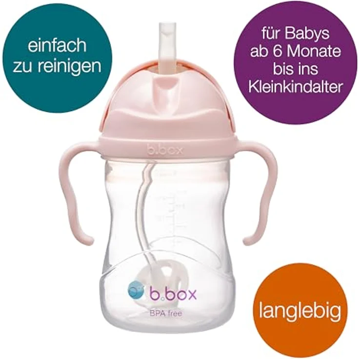 B.Box Gelato Cup, Kinder Trinkbecher mit Strohhalm und Haltegriffen, BPA-frei, Blush – Bild 3