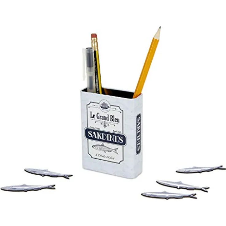 balvi magnetischer Stifthalter Sardines, Weiß, Ölsardinendose-Design mit Magnet-Haftung, inkl. 5 originellen Kühlschrankmagneten