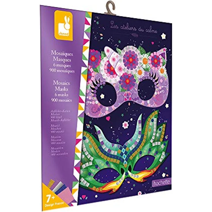 Janod - Beutel Mosaik Masken - Les Ateliers du Calme - Set für kreative Freizeitbeschäftigungen für Kinder - Entwicklung von Feinmotorik und Konzentration - Ab 7 Jahren, J07956, Mittel – Bild 1