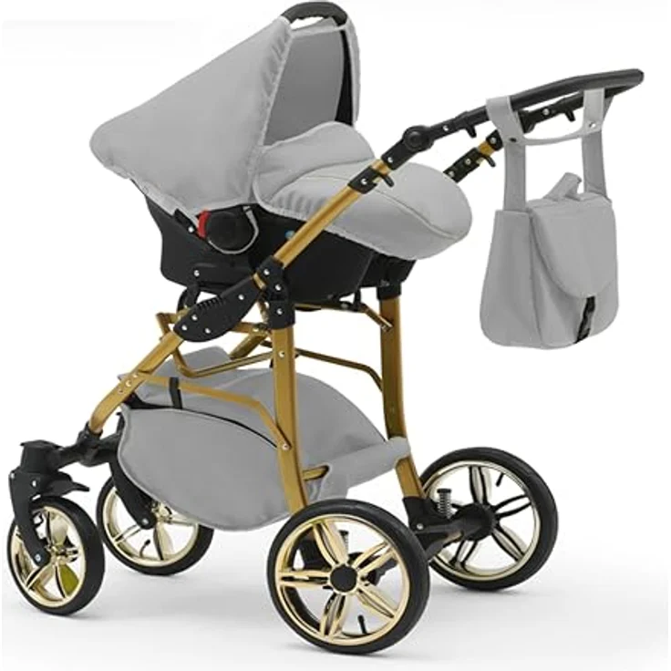 Elcar Kinderwagen-Set 5 in 1 Neo Gold inkl. Sportsitz, Autositz und Iso Base - 17 Teile - Federung, 360° schwenkbare Vorderräder - in 22 Farben – Bild 4