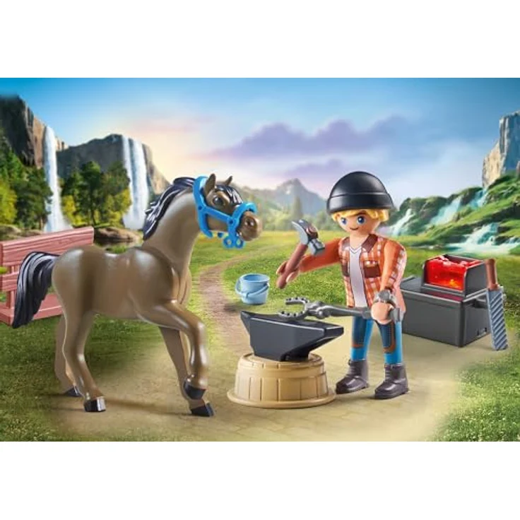PLAYMOBIL Horses of Waterfall 71357, Hufschmiedset mit Ben und Achilles, interaktive Pferdepflege für Kinder ab 5 Jahren, 15-teiliges Set – Bild 3