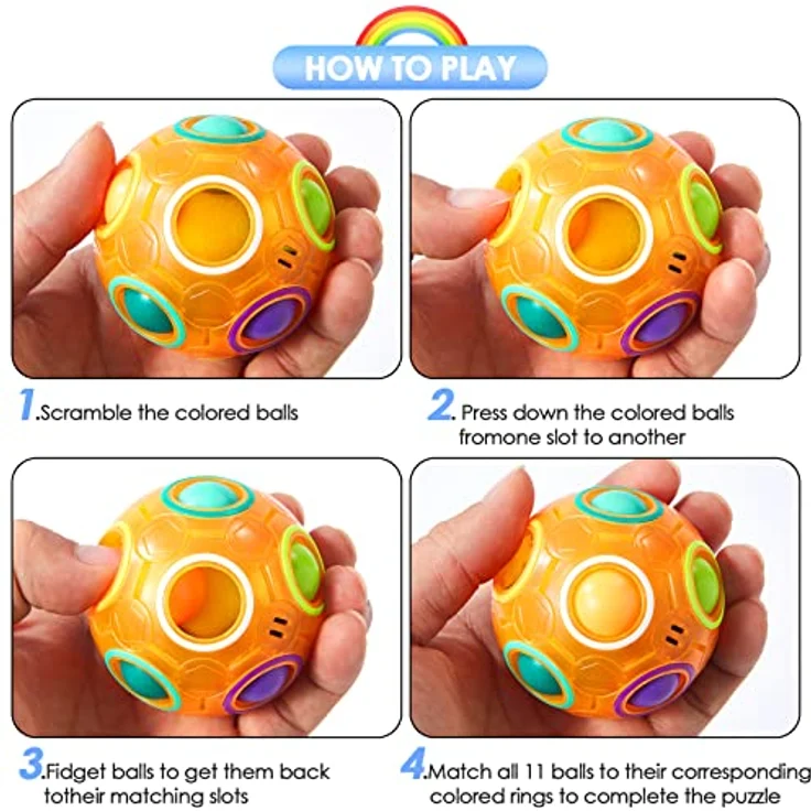 Vdealen Regenbogenball, Magischer Puzzleball zur Stressbewältigung, Geschicklichkeitsspiel für Kinder, Teens & Erwachsene, 7 cm Durchmesser, ABS-Material – Bild 4
