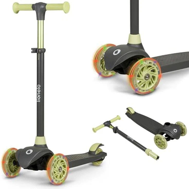Lionelo Jessy Premium Dreirad-Kinderroller mit LED-Rädern in Blau, Höhenverstellung und Rutschfester Plattform, Faltbarer Kinderscooter ab 3 Jahren bis 50 kg – Bild 1