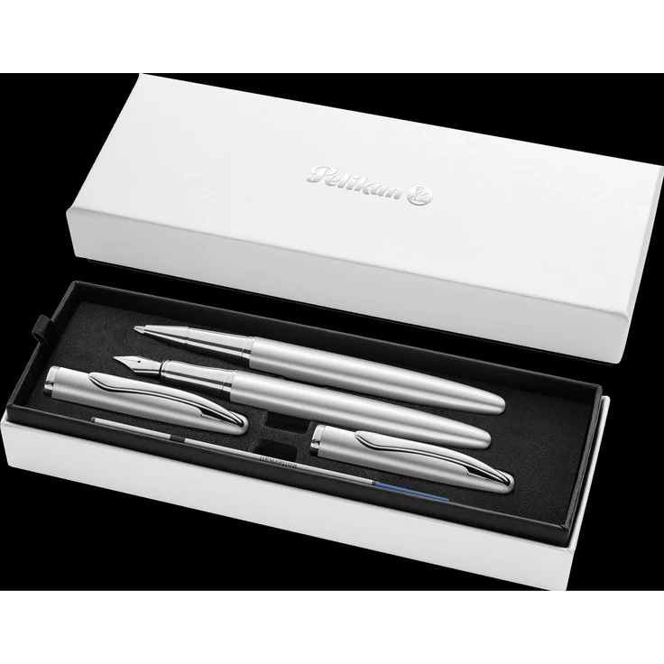 Pelikan Jazz Noble Elegance Set, Füllhalter und Roller im Edelstahl-Look, Silber