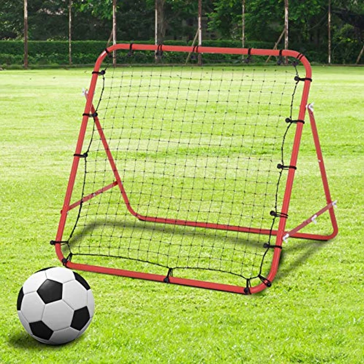 HOMCOM Fußball Rebounder Kickback Tor Rückprallwand Netz für Baseball Fußball Fußballtor für Training Verstellbarer Winkel Metallrohr PE Gewebe 96 x 80 x 96 cm Rot+Schwarz – Bild 2