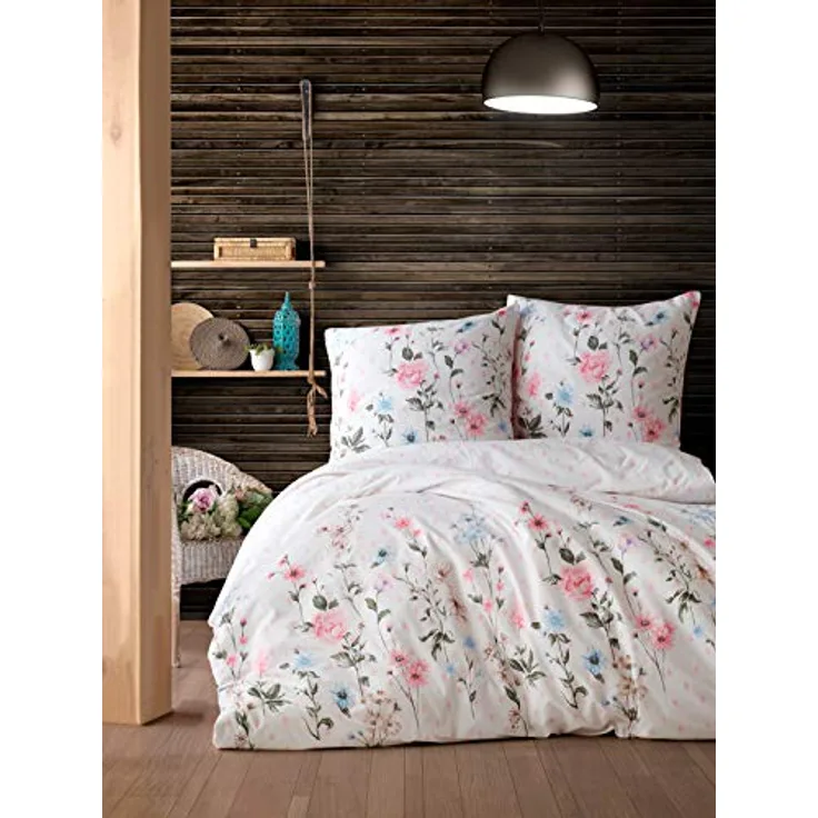 ZIRVEHOME Bettwäsche 155x220 cm. 2 teilig Set, geblümt,100% Baumwolle/Renforcé, Verdeckter Reißverschluss, Atmungsaktiver, Bettbezug Set mit Kissenbezug 80x80, Palitra V1