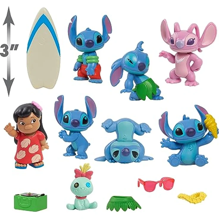 Disney Stitch Just Play Lilo Deluxe Figurenset, 13-teiliges Set, 5 cm große Sammelfiguren zum Spielen, Blau – Bild 4