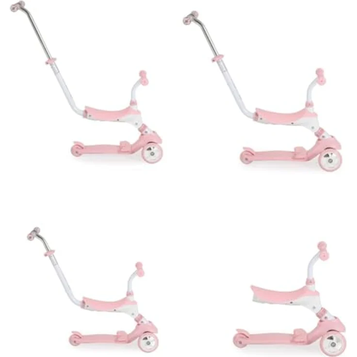 Byox Kinderroller Tristar 3 in 1, Roller-Rutscher mit Schiebestange und ABEC-5 PU-Rädern, rosa-weiß – Bild 3