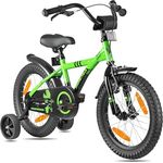 PROMETHEUS BICYCLES Kinderfahrrad 16 Zoll ab 5 Jahren - Kinder Fahrrad Mädchen Jungen Fahrrad Kinder mit Stützräder Rücktrittbremse in Grün Schwarz, leichter Rahmen, Bremsen, Sicherheitspaket