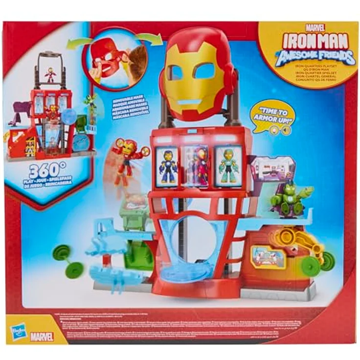 Marvel Iron Man and his Awesome Friends, elektronisches Iron Quartier Spielset mit 40+ Sounds, 2-in-1 Spielset und Rollenspielmaske, enthält 5 Accessoires und bewegliche Action-Figuren – Bild 5