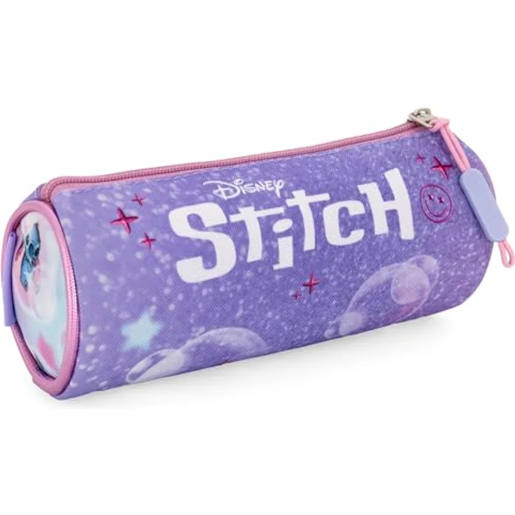 Clondo Schlampermäppchen für Stitch Fan, rundes Federmäppchen aus 600D Polyester mit praktischem Reißverschluss, 21x8 cm – Bild 2