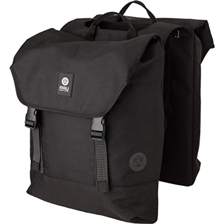 AGU Essentials DWR Urban Klickfix Doppelte Fahrradtasche für Gepäckträger, 36L Seitentasche Fahrrad, Wasserabweisend, Reflektierend, 100% Recyceltes Polyester - Schwarz