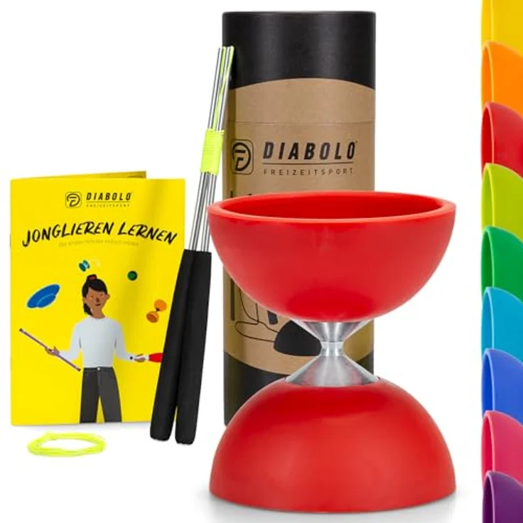 Diabolo Freizeitsport Jonglier-Set Basic mit Diabolo (rot), Handsticks aus Aluminium, Ersatzschnur (160cm) und Gedruckter Anleitung - ideal zum Verschenken für Kinder, Einsteiger & Anfänger – Bild 2