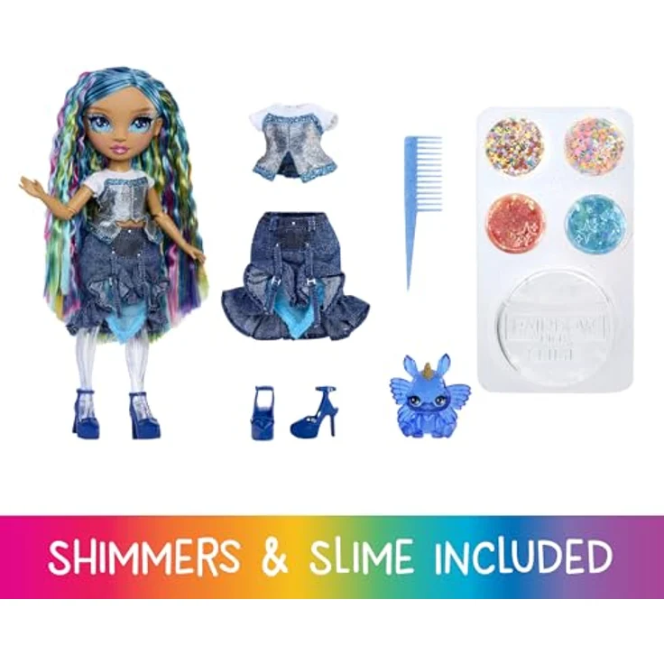 Rainbow High Anziehpuppe Rainbow Shimmers, Slime Fashion Doll mit Glitzer, Skyler (blau) – Bild 2