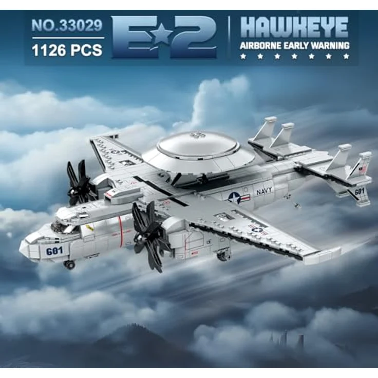 Reobrix E-2 Hawkeye Militär-Funktionsmodell, 1126-teiliges Flugzeug-Bauset mit einklappbaren Flügeln und Radarkuppel, für Erwachsene und Jugendliche ab 8 Jahren – Bild 2