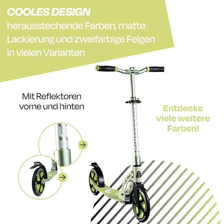 Globber SIX DEGREES Aluminium Scooter 205 mm lime dream, Klappmechanismus, Ständer, ABEC 7 Kugellager, 5-fach höhenverstellbar – Bild 4