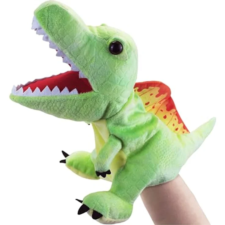 LOMTRATS Dinosaurier-Handpuppen, Triceratops und Tyrannosaurus Rex mit beweglichen offenen Mündern, ca. 30 cm, Plüschmaterial, fördert kreatives Spiel und Geschichtenerzählen – Bild 5