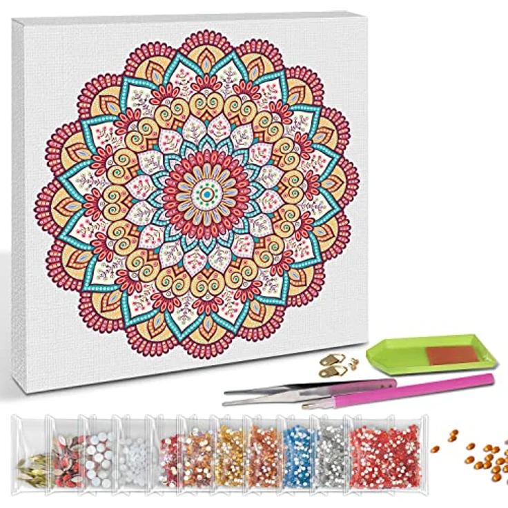 Ursus 43520006F - Diamond Painting Mandala Set 6, Bastelset mit Steinchen in Rot-, Orange- und Petroltönen zum Selbstgestalten, eine Leinwand ca. 30 x 30 x 1,5 cm groß – Bild 6