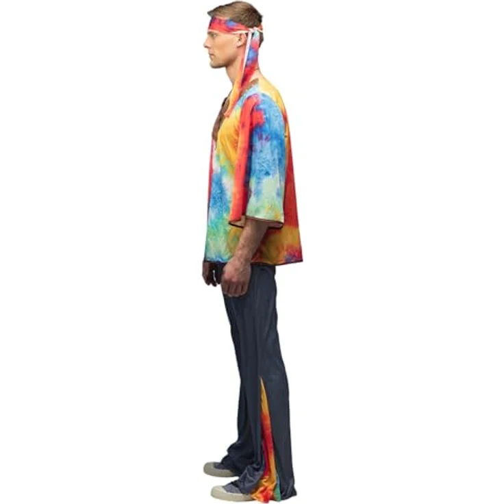 Boland Hippie Kostüm „Marley“, Verkleidung für Erwachsene mit Stirnband, Halskette und weiten Beinen, Größe 50/52, 70er Jahre Stil – Bild 3