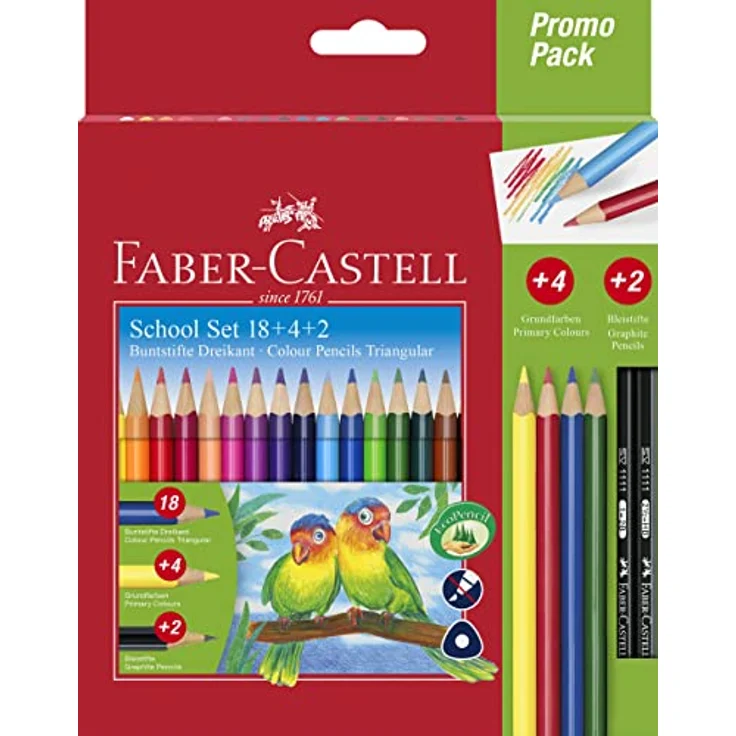 Faber-Castell 201597 Colour Grip Buntstifte Set, 24-teilig, ergonomische Dreikantform, inklusive 18 Buntstiften und 2 Bleistiften, für Kinder und Erwachsene – Bild 1