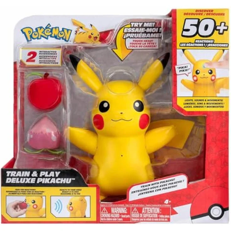 Jazwares Pokémon Deluxe Train Play Pikachu-Spielset, 11,5 cm große interaktive Figur mit über 50 Reaktionen, inklusive Zubehör (Pirsifbeere und Apfel) – Bild 7