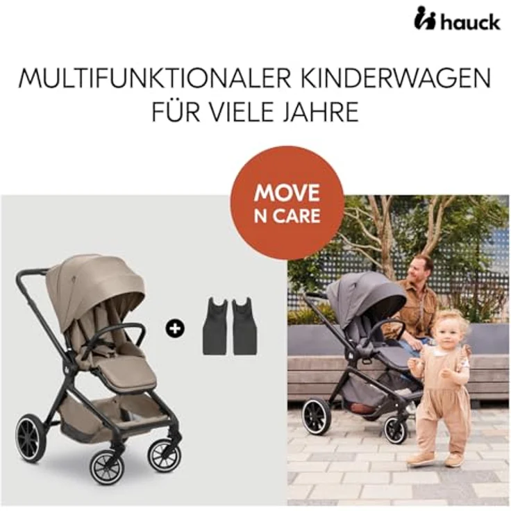 hauck Move N Care, Mocha - Multifunktionaler Kinderbuggy ab Geburt bis 22 kg, Wendbarer Sitz mit Liegefunktion, XL Verdeck mit UPF 50+, Federung & Gummi Räder, Höhenverstellbarer Schieber, Inklusive Adapter – Bild 2