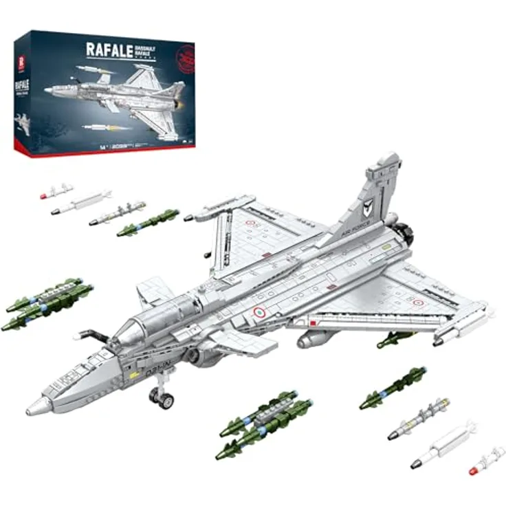 Reobrix Rafale Kampfjet Bausatz, Militärisches Flugzeug Modell mit 10 Raketen, 2099 Bausteine, für Erwachsene und Jugendliche ab 14 Jahren