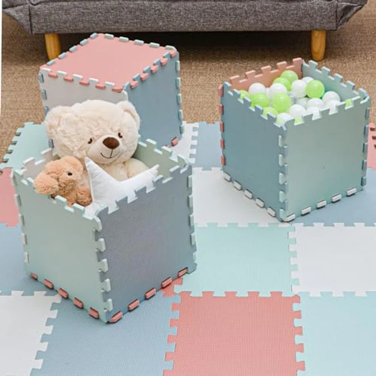 LittleTom Puzzlematte 9 Teile Spielmatte Baby Krabbelmatte, 30x30cm Kinderzimmer Bodenmatte in Grau – Bild 3